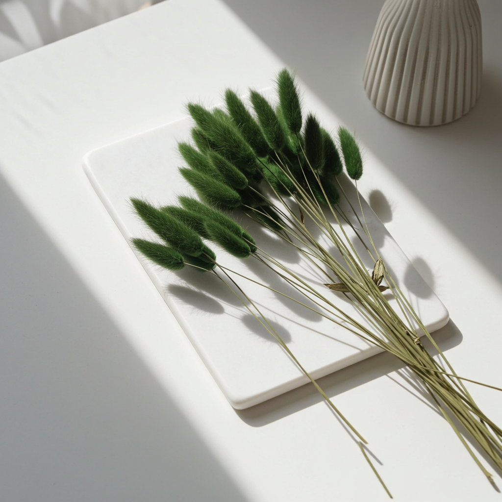 Sušený Lagurus – tmavě zelená, přírodní materiál pro elegantní dekorace